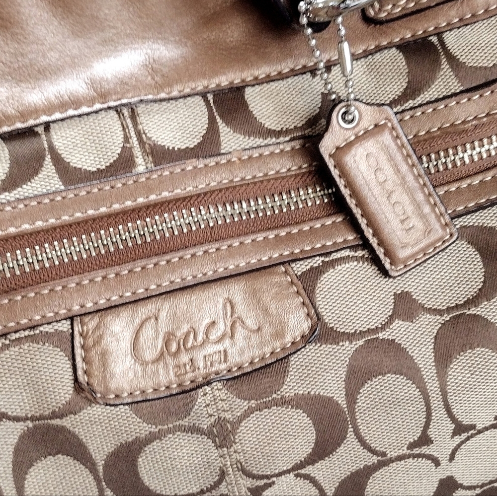 🤎 Y2K Coach Penelope Metallic Copper Signature XL Shopper Shoulder Tote Bag - Picture 4 of 13